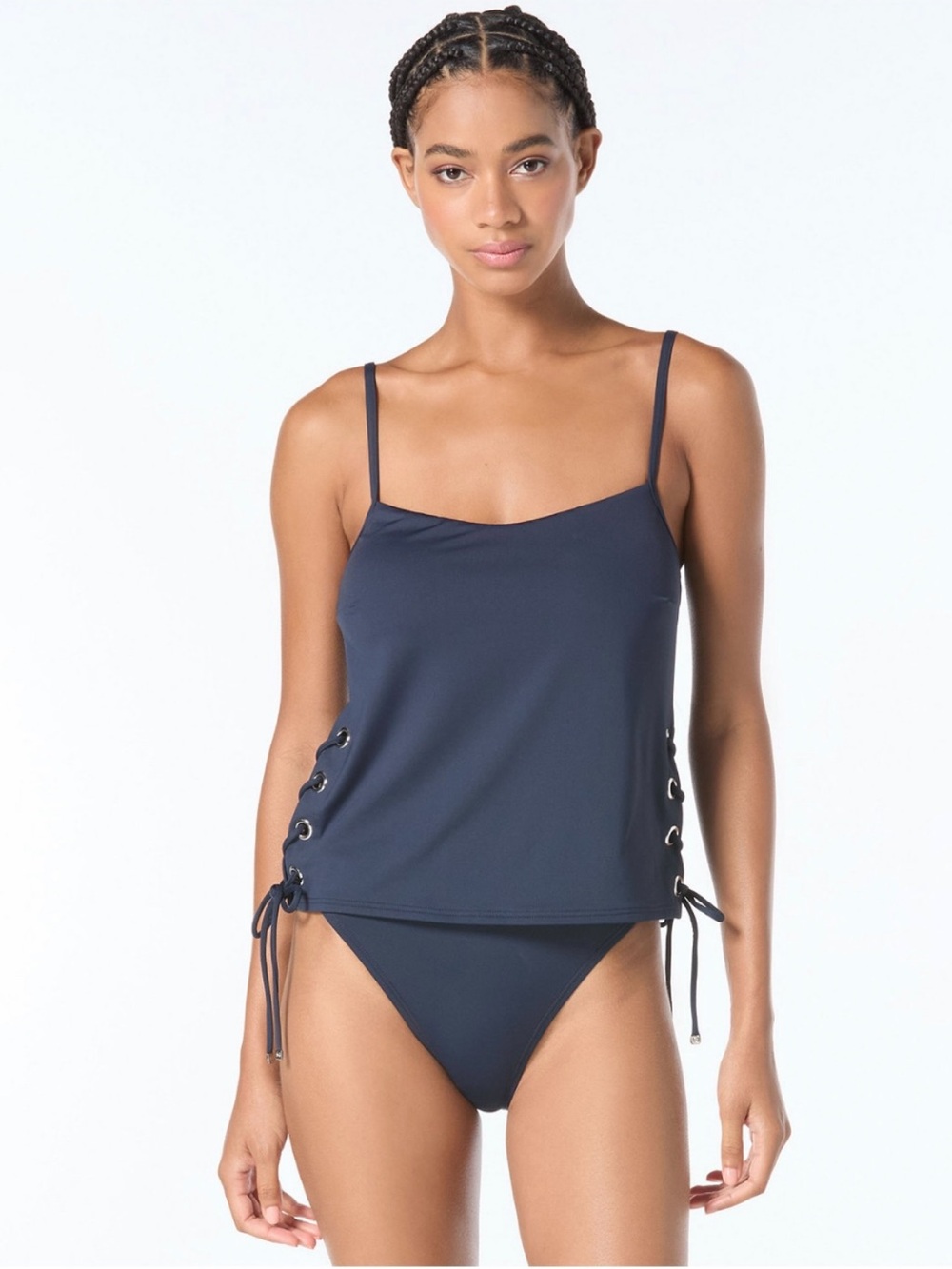 Michael Kors Grommet Detailed Tankini Blue Swim SET